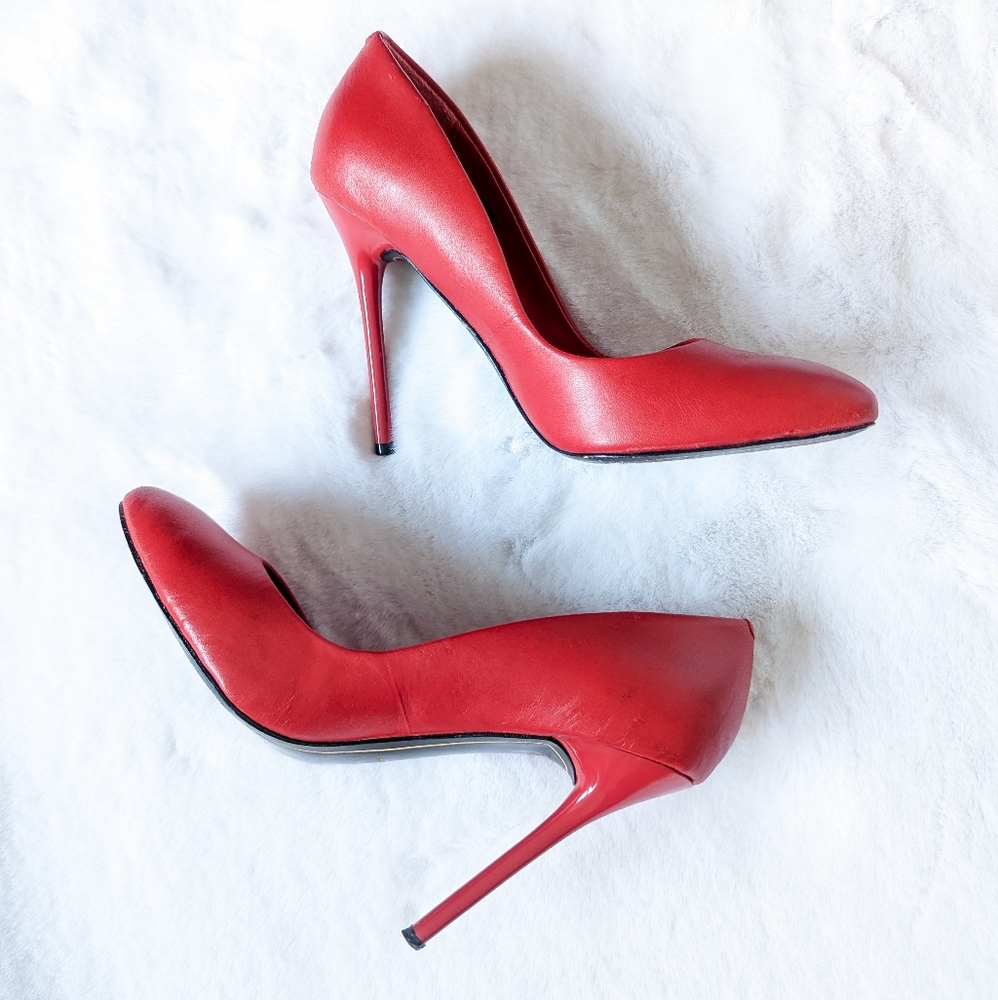 CHARLES JOURDAN PARIS Red Fairy Pointy Toe Leather Stiletto Pumps Size 8 - Picture 6 of 14